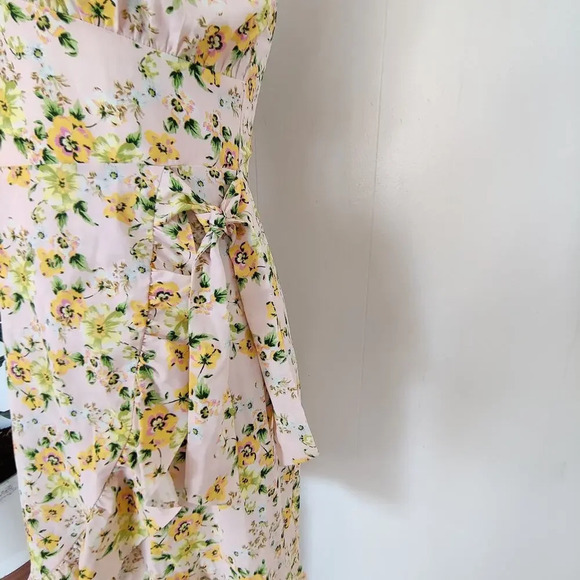BCBG Generation Floral Ruffle Faux Wrap Sleeveless Dress Sz 2 High-low Pink - Picture 4 of 9